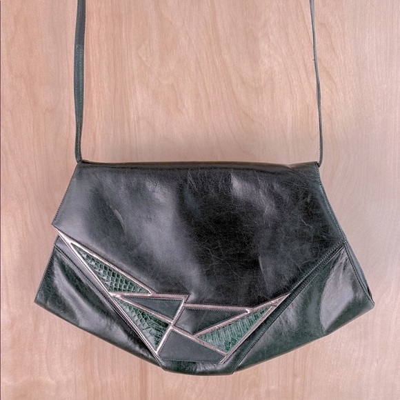 Bally Vintage Dark Green Geometric Crossbody Bag - Picture 1 of 16